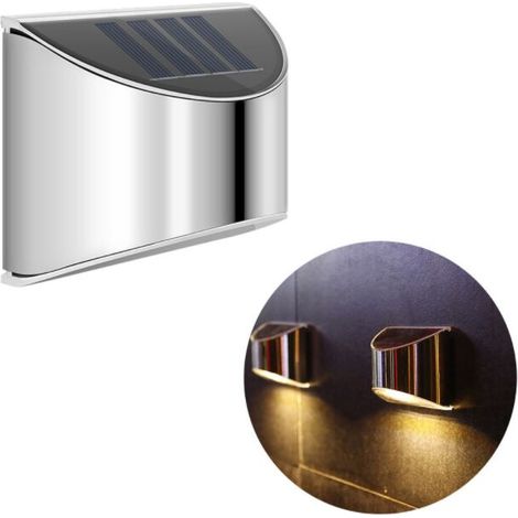 Solarlampe Außen Solar Wandleuchte Edelstahl Hof Gartenleuchte IP65, Warmes Licht