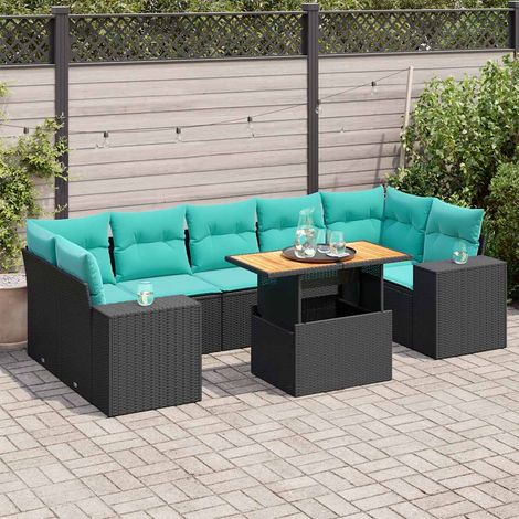 vidaXL Salon de jardin 8 pcs avec coussins noir résine tressée (1/5)