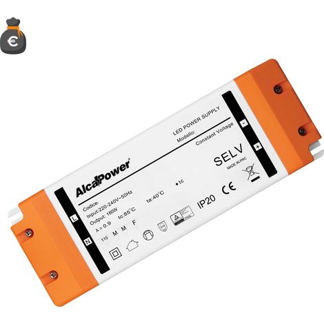 Alimentation Découpage Alcapower 12V 15A 180W Éclairage LED Haute Performance Compacte Protégée IP20 Dimensions 205x71x35mm Transfo LED Professionnel