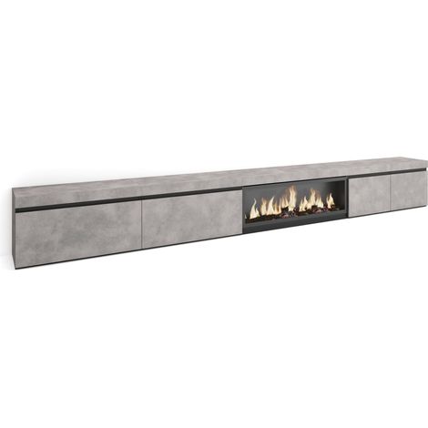 Skraut Home - Mueble TV, Televisión, Muebles de salón, almacenaje, 368x45x35, Chimenea eléctrica XXL, Estilo Moderno, Gris Cemento (1/5)