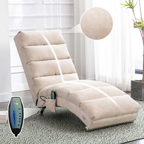 Relaxliege 55x148x84 cm beige Leinen mit Vibrationsfunktion und Seitentasche (1/5)