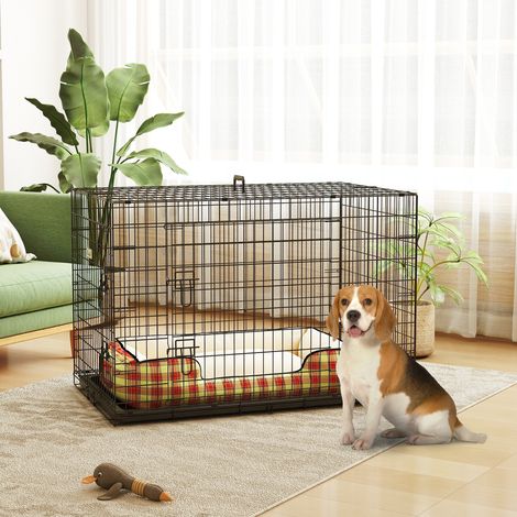 Cage caisse de transport pliante pour chien en acier 2 portes verrouillables 106L x 68l x 76H centimètres noir