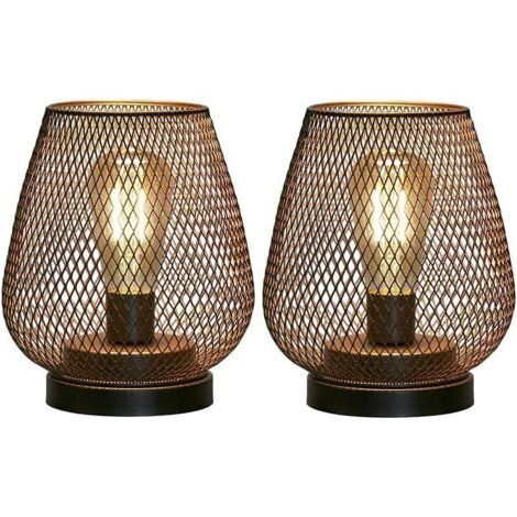 Set mit 2 schwarzen Nachttischlampen aus Metall – Vintage-Käfigdesign – Warmweißes LED-Licht – Für den Innen- und Außenbereich geeignet (1/5)
