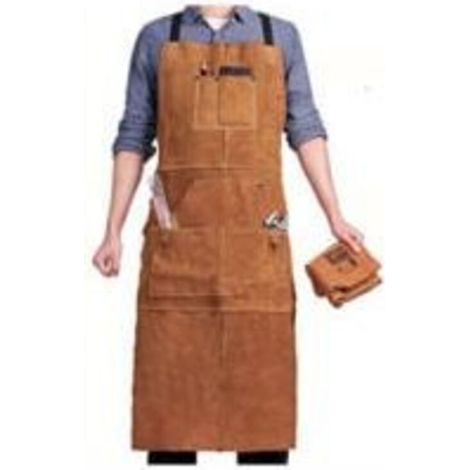 Welder's Apron with 6 Pockets, Heat-Resistant and Fireproof Leather Work Apron, Adjustable Carpenter's Apron for Men (Sizes M to XXXL), Perfect for Blacksmiths, Mechanics, and Workshops (NPTERBL, TRIM (1/5)