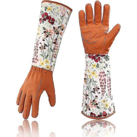 Gants de jardinage en cuir pour femmes, gants professionnels allongés pour la taille des rosiers, cadeau idéal pour les mères et les grands-mères (rouge) (1/5)