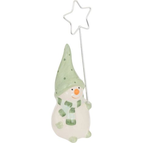 Pupazzo di neve natalizio in ceramica, verde e tortora, altezza 16 cm - Atmosphera créateur d'intérieur (1/5)