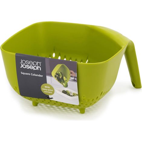 Passoire carrée Joseph Joseph de taille moyenne, verte, ergonomique, empilable, avec vidange rapide, lavable au lave-vaisselle et sans BPA. (1/5)