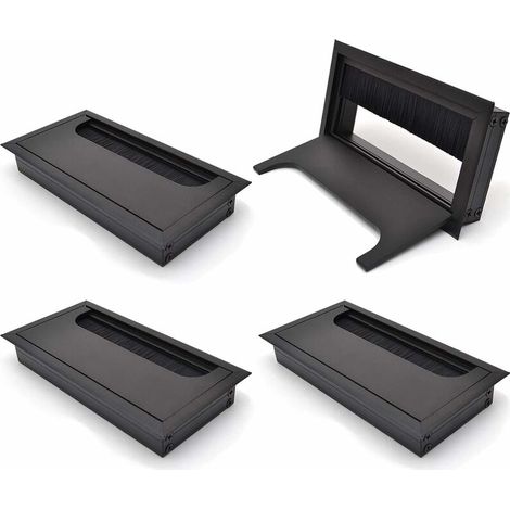 royaluxe - Couvercle Passe Câbles Fil Carrée 80x 160mm pour Encastrer sur Table de Bureau Organisateur de Cables pour Meuble Aluminium Noir Anodisé Passage de Câble Cache-Câble Lot de 4 (1/5)