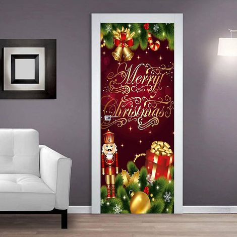 Adesivo 3D per porte interne (77 x 200 cm), sfondo natalizio in vinile impermeabile, autoadesivo, per camera da letto, ufficio e bagno. (1/5)