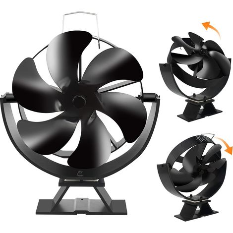 Log Burner Fan, 6 Blade Wood Stove Fan, Fireplace Fan with 180° Up and Down Rotation, Silent Motors, Push Horizontal Air Flow, Heat Powered Woodburner Fan for Wood/Log Burners/Gas/Pellet/Log (1/5)