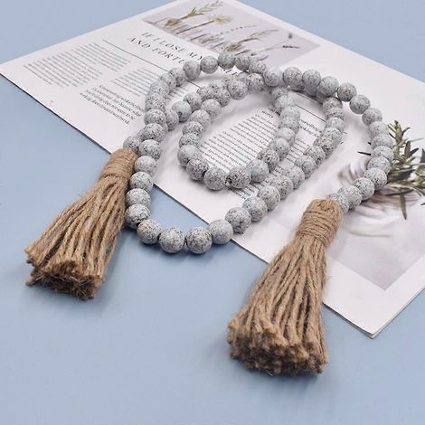 Guirlande de perles en bois naturel, style rustique, décoration murale de Noël, perles de prière (1/4)