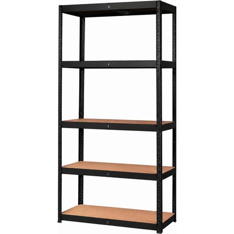 Schwerlastregal Stahl 180 x 90 x 40 cm 5 Holzböden 875 kg schwarz