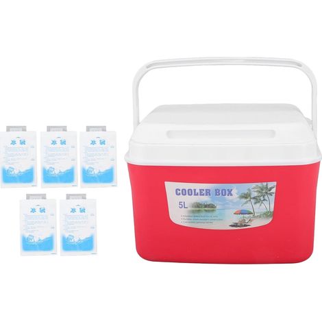 5L Warmer Glacière Voyage Stockage Lunchbox Réfrigérateur Boîte Température Constante Longue Durée Portable Glacière Isotherme avec Poignée pour Nourriture Médecine Voiture Plage Camping Pêche Rouge