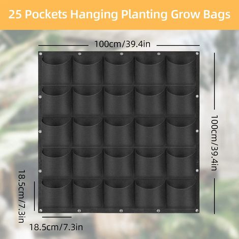 (1 pièce - 25 poches noires) Sacs de culture suspendus, sacs de culture verticaux muraux pour plantes, jardinière pour herbes aromatiques d'intérieur et d'extérieur (1/4)