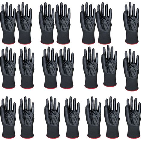 Gants en caoutchouc pur en nitrile ultra respirants noir – Gants de jardinage, de trempage – 12 paires de gants résistants à l'huile et aux déchirures (1/2)