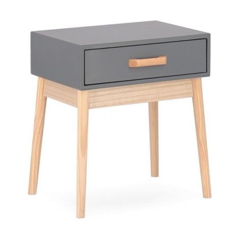 Comodino "Ordinary" per camera, Gambe In Legno Di Pino, Pannelli In Mdf, Cassetti In Legno Di Paulonia -Grigio (1/5)