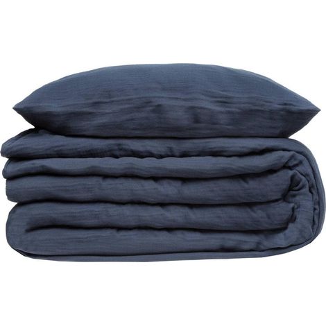 Parure de lit en gaze de coton - Bleu-gris - 240 x 220 cm (1/2)