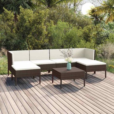 Salon de jardin 7 pcs Ensemble Table et Chaise de Jardin - avec coussins Résine tressée Marron BV407491 - BonneVie (1/5)