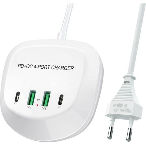 Fast USB C Charger, Jie xing cun USB PD QC 3.0 Fast Charging Station 4 Port Portable USB Socket Fast Charging for iPhone iPad and More