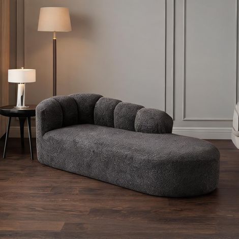 Chaiselongue design en chenille gris anthracite avec dossier (1/5)