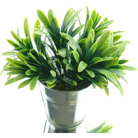 DPI – Plante verte artificielle à feuilles allongées dans un seau galvanisé – Hauteur 15 cm