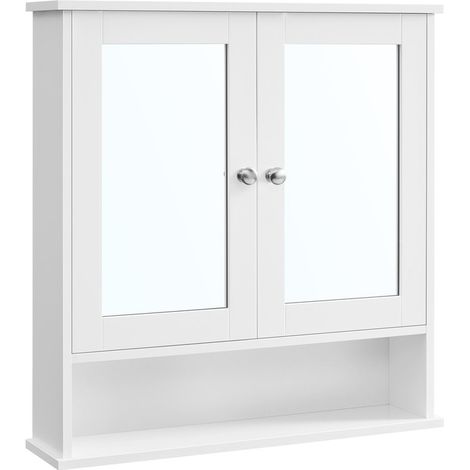 Songmics – Armoire murale de salle de bain 2 portes avec miroirs – Étagères réglables – Dimensions 56 x 13 x 58 cm – Panneau MDF blanc