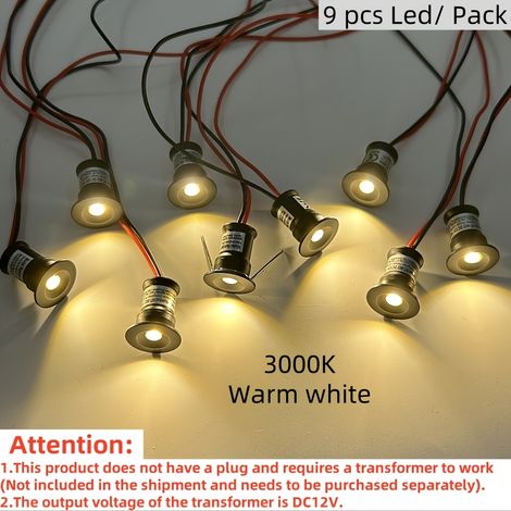 9pcs YELEDWAY Mini LED Recessed Spotlight - Dimmable IP65 Low Voltage DC12V Wedge Base Ceiling Downlights with Warm/ Light, Suitable for DIY Stairs, Cabinets, Showcase Lighting (1/5)