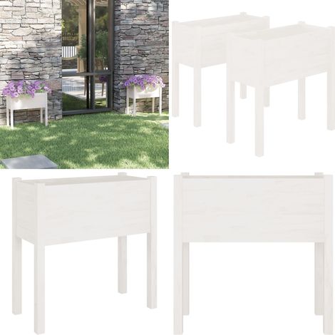 Jardinières 2 pcs Blanc 70x31x70 cm Bois de pin massif - Jardiniere Blanche - Jardinerie - Pot De Fleurs Extérieur - Planter Bois - Décoration Jardin - Home & Living (1/5)