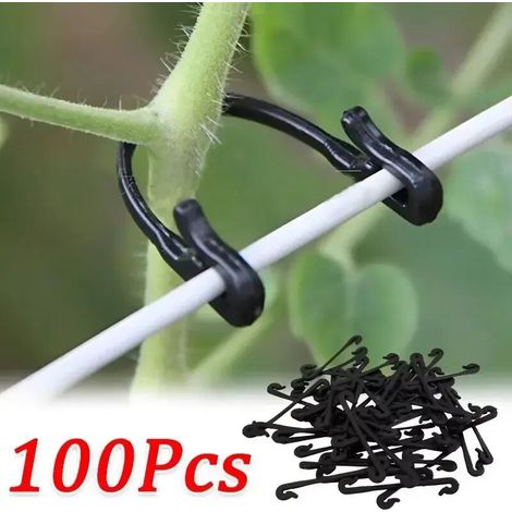 (100 pièces, noir) 100 clips de fixation pour plantes de jardin, clips de greffage pour tomates et légumes, clips de support pour vignes, crochets de fixation en plastique