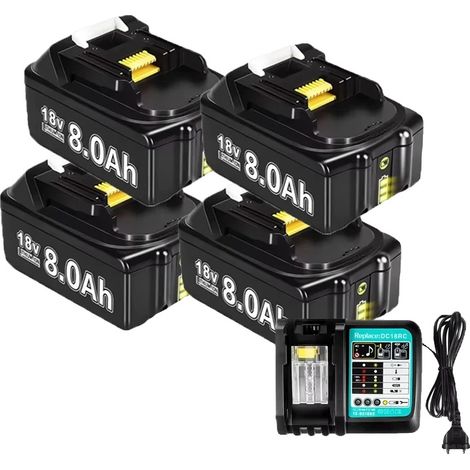 Batteria ricaricabile, capacità 8000 mAh, compatibile con più modelli, 4 x 8,0 Ah, 1 x caricabatterie da 4 A, 18 V-c (1/2)