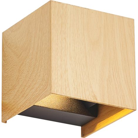QAZQA Escandinavo Aplique de exterior escandinavo con estampado de madera con LED IP54 - Edwin Aluminio /Vidrio Cuadrada /Cubo Incluye LED Max. 2 x 5.4 Watt