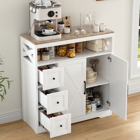 Buffet Blanc - Buffet bahut salon- Armoire Salle à manger avec 2 portes et 3 tiroirs -100 x 40 x 105 cm -Moderne -MDF