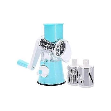 Râpe rotative manuelle pour fromage et légumes, 3 tambours interchangeables, base à ventouse, blanc/bleu clair (1/5)