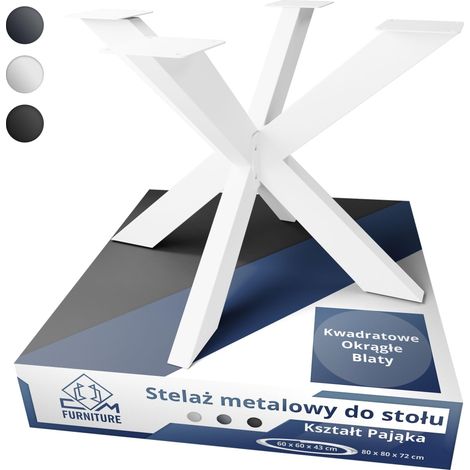 CM Furniture Struttura per tavolo a ragno per piani rotondi/quadrati Altezza 43 cm Gambe del tavolo in metallo bianco H 43 x L 60 x P 60 cm Facile montaggio Tavolino da caffè Struttura a croce Gambe a (1/5)