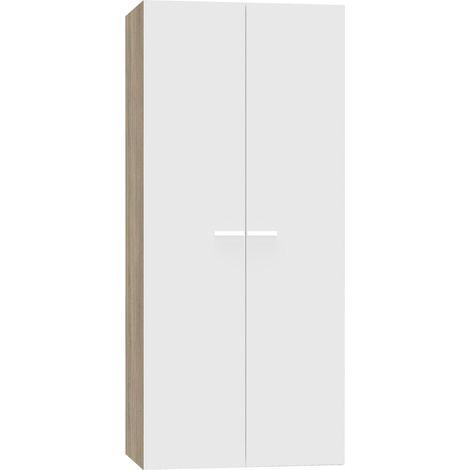 Armoire 2 Portes placard de rangement coloris Blanc/ Chêne Cambrien - Longueur 79 x Profondeur 52 x Hauteur 180 cm (1/4)