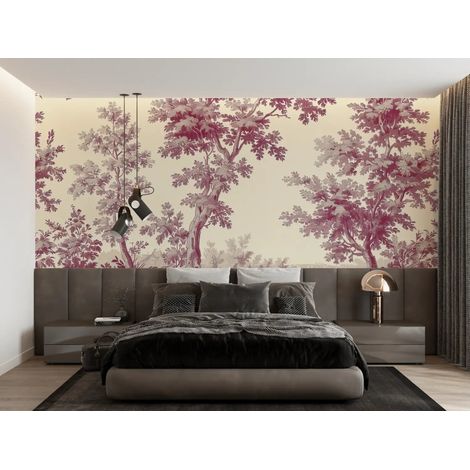Papier Peint Vintage – Toile de Jouy Rose - 300 x 250 cm (1/2)