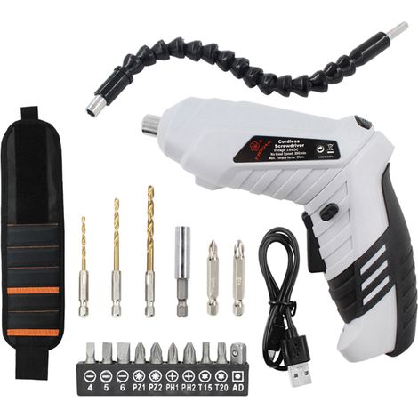 Kit de 20 mini tournevis électriques combinés avec tige flexible et bracelet, vitesse à vide 200 tr/min et alimentation 1300 mA