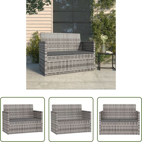 Gartenmöbel - Gartenbank mit Kissen Grau 105 cm Poly Rattan (1/5)