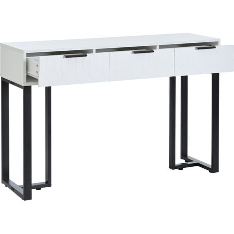 Consola moderna con 3 cajones de MDF blanco y negro y patas metálicas, MODENUIT (1/5)