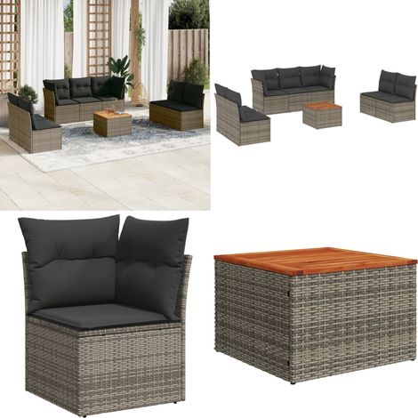 8-tlg. Garten-Sofagarnitur mit Kissen Grau Poly Rattan - Gartenmöbel Set - Esszimmergarnitur - Lounge Möbel - Outdoor Sofa - Rattan Gartenmöbel - Home & Living (1/5)