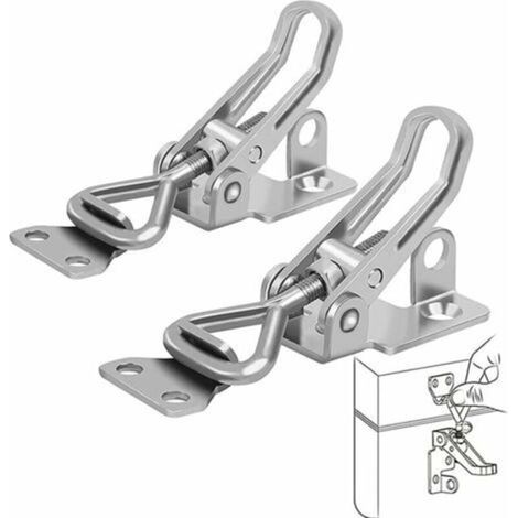 2 pieces, metal hinge lock, lever closure, rust-resistant, solid fixing, hinge locking clip to secure and fasten suitcases, cupboards, doors (1/5)
