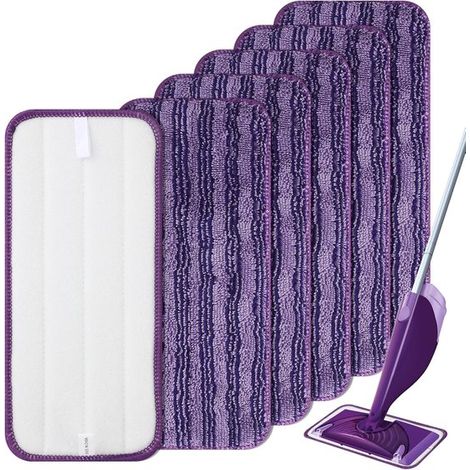 Balai à franges en microfibre - Violet - Recharge de serpillière - Nettoyage des sols - Lavable et réutilisable - 6 pièces (1/5)