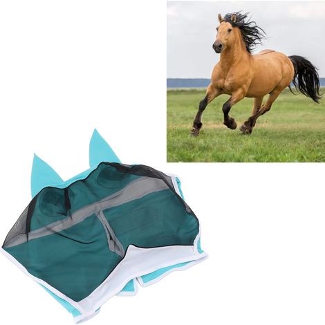 Masque respirant pour cheval, anti-moustiques, couvre-tête pour cheval, masque de vol élastique pour cheval, bleu, taille S (1/5)