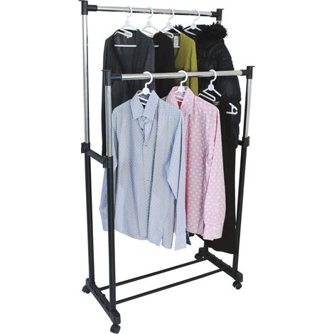 MSV 295 - Appendiabiti con rotelle, Doppia Barra in plastica/Metallo/Acciaio, 83 x 32 x 95 cm, Colore Nero