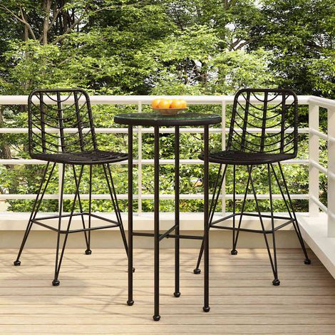 vidaXL Tabourets de bar lot de 2 Noir Résine tressée et acier (1/5)