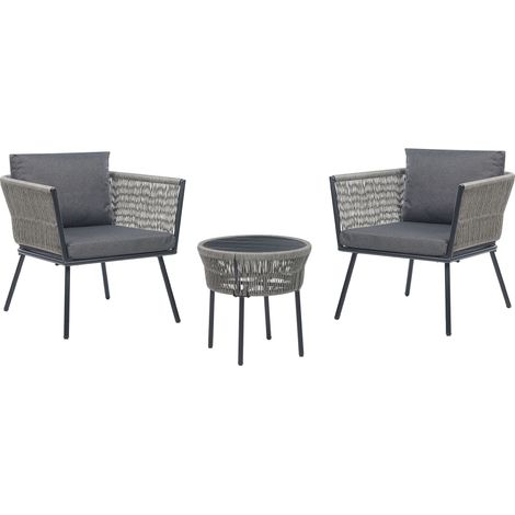 Bistro Set with Cushions GARGANO PE Rattan Grey