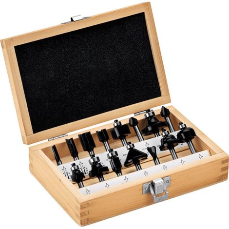 Metabo – Coffret de fraises pour défonceuse et affleureuse – 15 pcs Ø6mm, 10mm, 16mm, 32mm – Fraises à rainurer, gorge creuse, V – 635260000