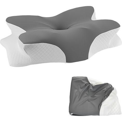 Housse d'oreiller en mousse à mémoire de forme satinée, taie d'oreiller orthopédique en soie, taie d'oreiller en satin, taie d'oreiller de soutien cervical JK79, gris-blanc (seulement 63 x 38 x 14 cm) (1/5)
