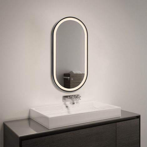Black Modern Oval LED Wall Mirror Metal Framed (1/5)