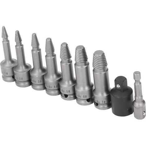 Kit 9 extracteurs de vis 3/8 pouces, embouts hexagonaux, démonte-vis cassées, retire boulons rouillés et goujons bloqués (1/5)